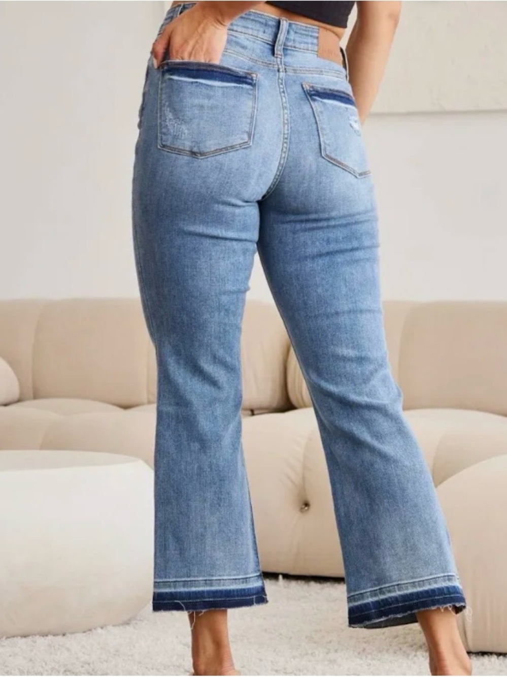Judy Blue Medium Light Blue High-Rise Cropped Straight Jeans